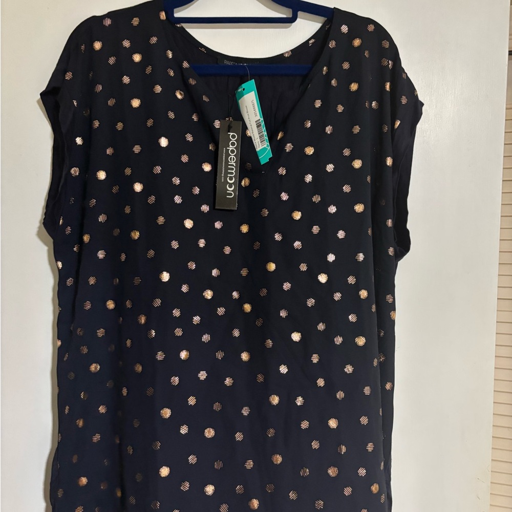 Women Navy and Gold Polka Dot Top